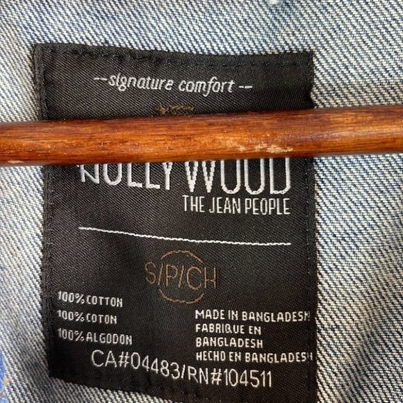 Hollywood Mens Sherpa Collar Jean Jacket Blue Mid Denim Wash trucker chore S - Picture 5 of 8